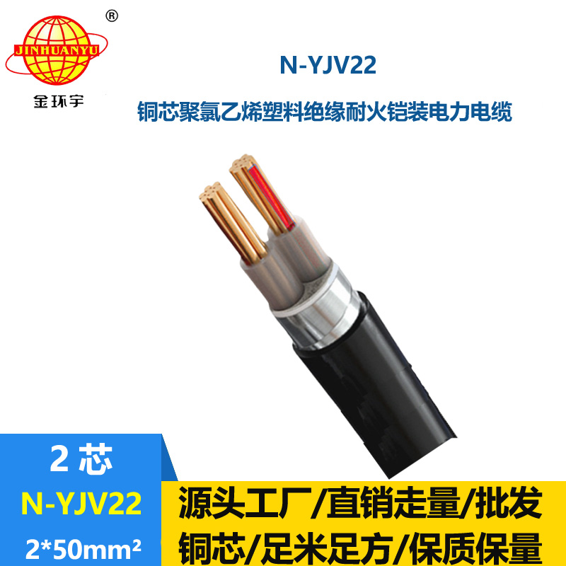 金環宇電線電纜 耐火電纜N-YJV22-2X50平方 yjv22鋼帶鎧裝電力電纜